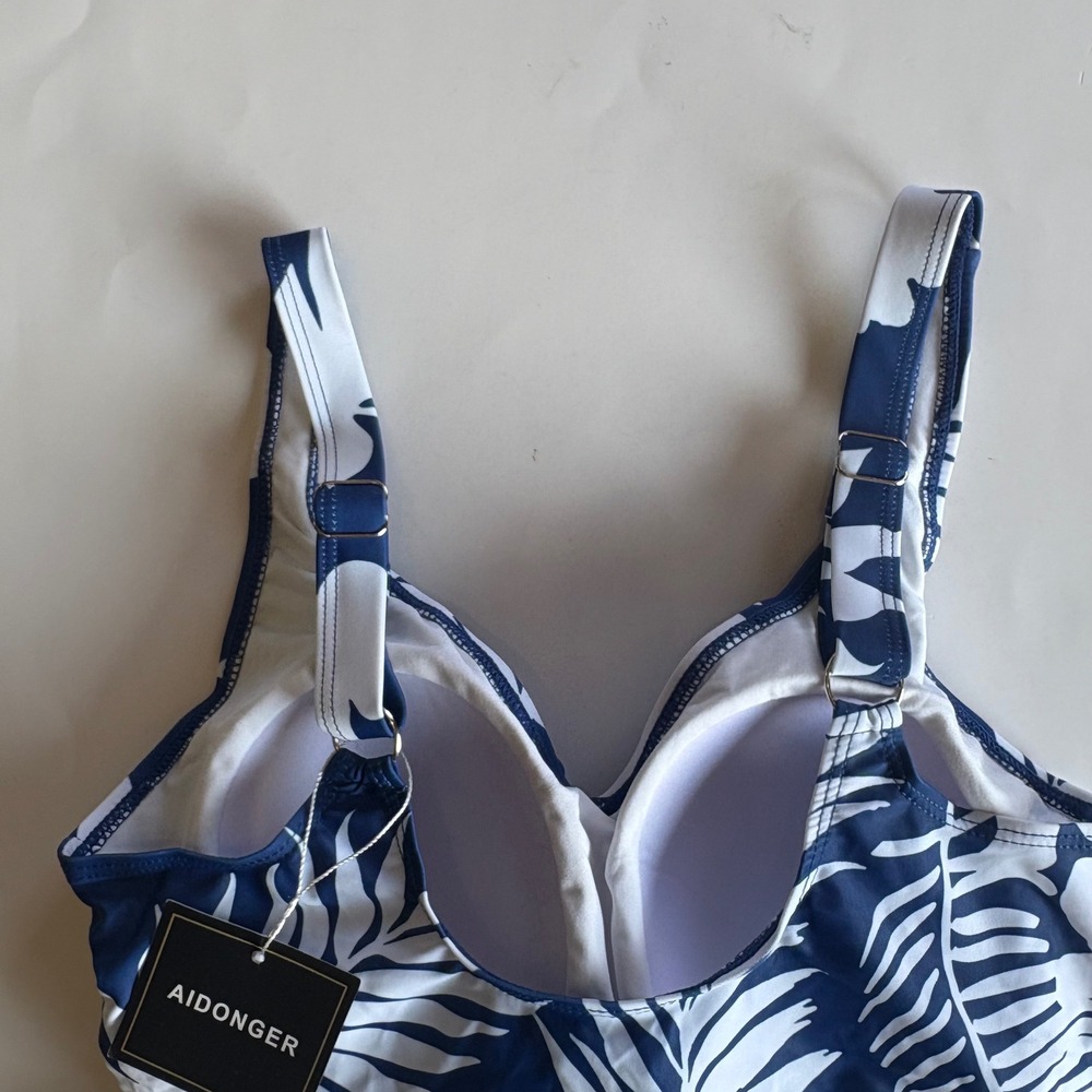 Aidonger Womens Navy Blue Floral Swim Dress One Piece Swimsuit Medium NWT - Picture 8 of 10